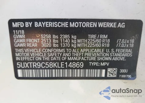 2019 BMW X3 xDrive30I from USA, damaged, VIN 5UXTR9C58KLE14869